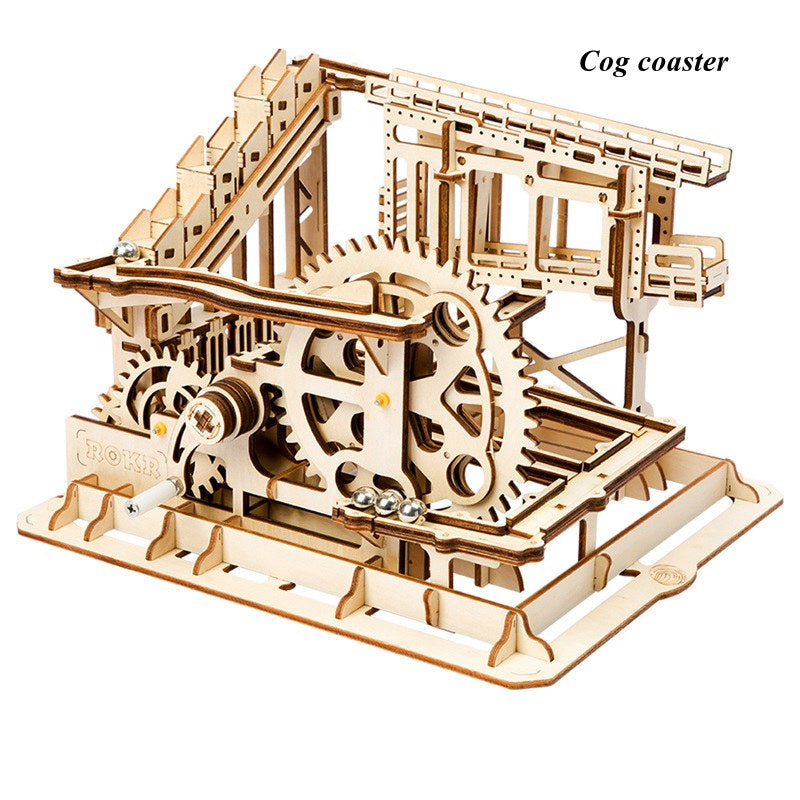 4 Kinds Marble Run Game DIY Waterwheel Coaster Wooden Assembly Gift for LG501