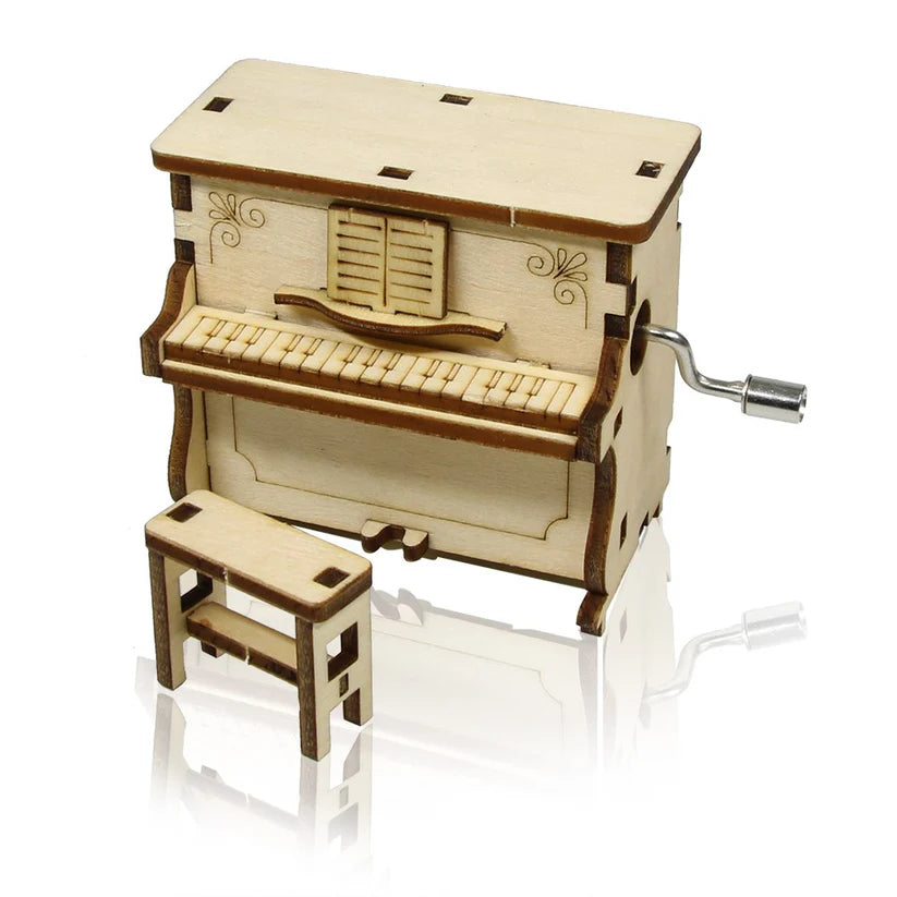 3D DIY Wooden Puzzle Wind up Music Box Mini Desktop Decor Piano Hand Cranked Music Box Play Castle In The Sky Gift For Kids