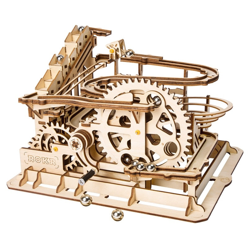 4 Kinds Marble Run Game DIY Waterwheel Coaster Wooden Assembly Gift for LG501