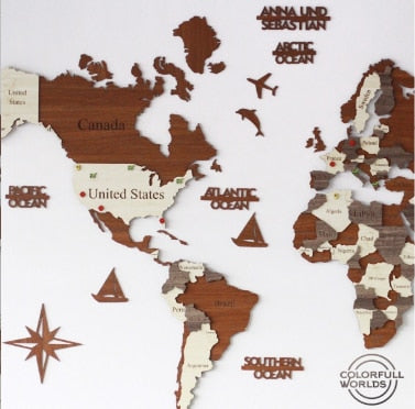 3D Wooden World Map
